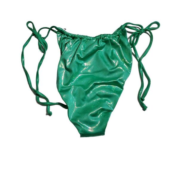 Good American Tiny Ties String Bikini Bottom Metallic Green Size 5 2XL Sparkle - Picture 3 of 9